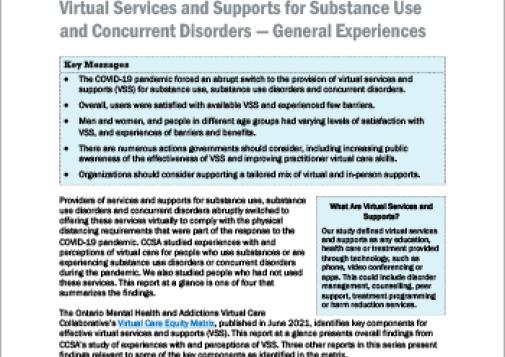 Virtual Services and Supports for Substance Use and Concurrent Disorders — General Experiences (Report at a Glance)