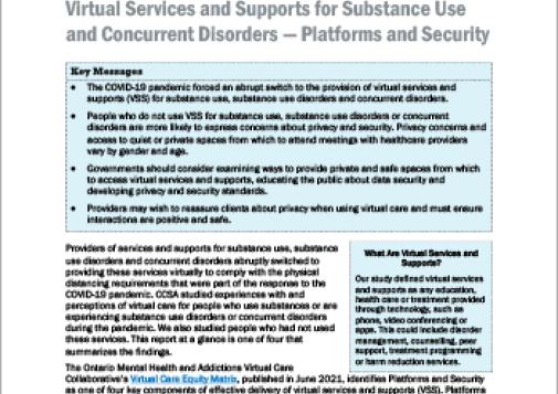 Virtual Services and Supports for Substance Use and Concurrent Disorders — Platforms and Security (Report at a Glance)