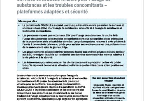 Services et soutiens virtuels pour l’usage de substances et les troubles concomitants – plateformes adaptées et sécurité (Suvol du rapport)