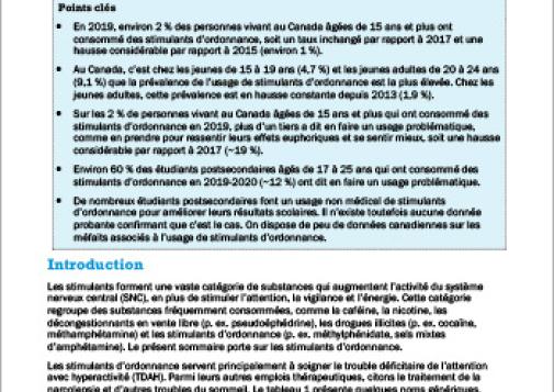 Stimulants d’ordonnance (Sommaire canadien sur la drogue)