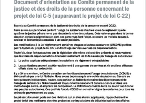 Document d’orientation au Comité permanent de la justice et des droits de la personne concernant le projet de loi C-5 (auparavant le projet de loi C-22)
