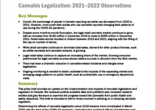 Cannabis Legalization: 2021–2022 Observations (Policy Brief)