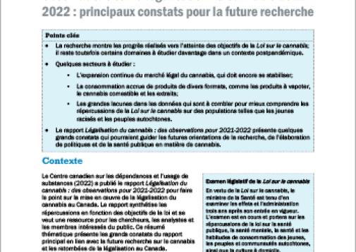 Observations sur la légalisation du cannabis 2021-2022 : principaux constats pour la future recherche