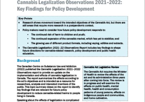 Cannabis Legalization Observations 2021–2022: Key Findings for Policy Development