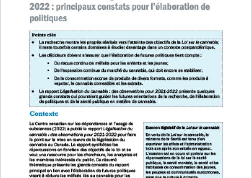 Observations sur la légalisation du cannabis 2021-2022 : principaux constats pour l’élaboration de politiques