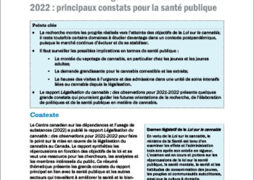 Observations sur la légalisation du cannabis 2021-2022 : principaux constats pour la santé publique