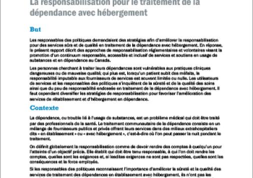 La responsabilisation pour le traitement de la dépendance avec hébergement
