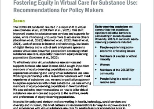 Fostering Equity in Virtual Care for Substance Use: Recommendations for Policy Makers