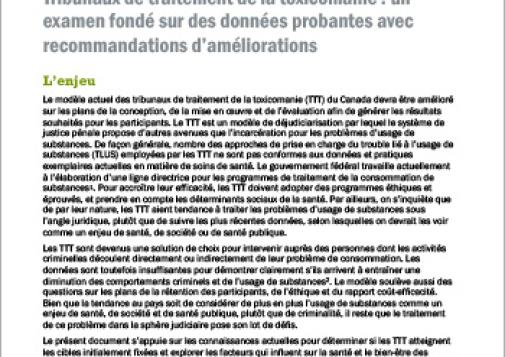 Tribunaux de traitement de la toxicomanie : un examen fondé sur des données probantes avec recommandations d’améliorations