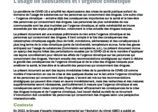 L’usage de substances et l’urgence climatique