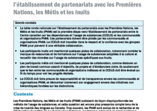 Compte rendu de la table ronde nationale sur l’établissement de partenariats avec les Premières Nations, les Métis et les Inuits