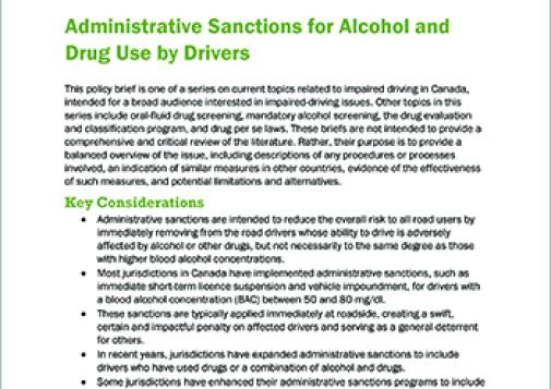 Administrative Sanctions for Alcohol and Drug Use by Drivers