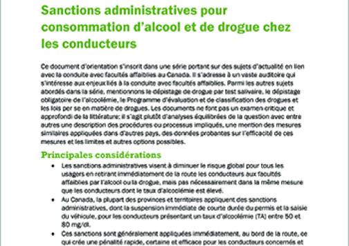 Sanctions administratives pour consommation d’alcool et de drogue chez les conducteurs