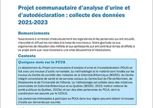 Projet communautaire d’analyse d’urine et d’autodéclaration : collecte des données 2021-2023