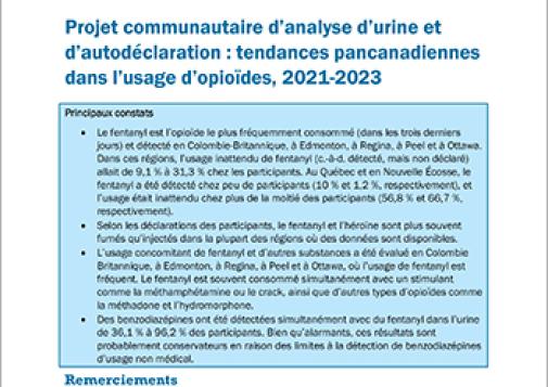 Projet communautaire d’analyse d’urine et d’autodéclaration : tendances pancanadiennes dans l’usage d’opioïdes, 2021-2023