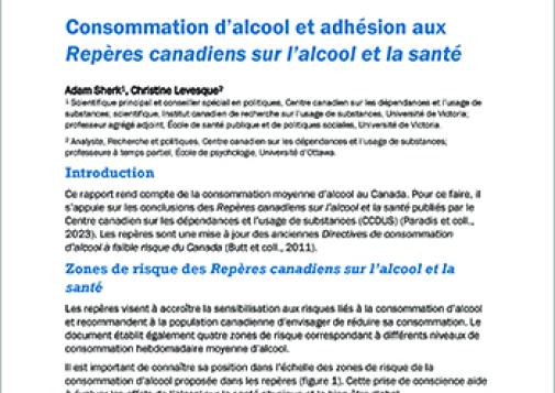 Consommation d’alcool et adhésion aux Repères canadiens sur l’alcool et la santé