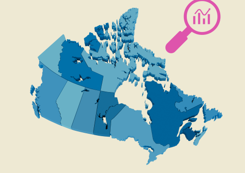 Carte du Canada avec l’icône d’une loupe et d’une flèche montante.
