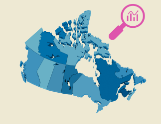 Carte du Canada avec l’icône d’une loupe et d’une flèche montante.
