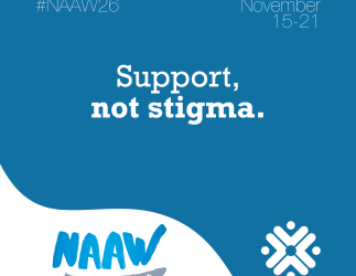 National Addictions Awareness Week graphic: “Support, not stigma.”