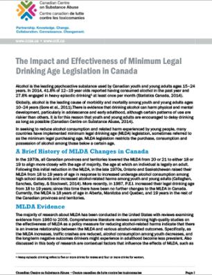 The Impact and Effectiveness of Minimum Legal Drinking Age Legislation in Canada