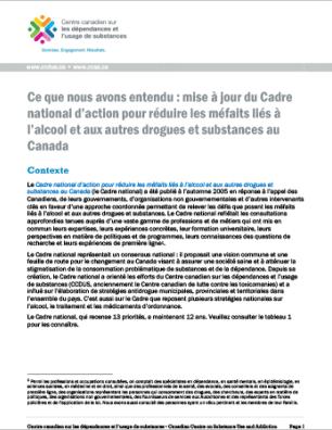 Ce que nous avons entendu : mise à jour du Cadre national d’action pour réduire les méfaits liés à l’alcool et aux autres drogues et substances au Canada