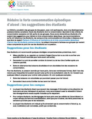 Réduire la forte consommation épisodique d’alcool : les suggestions des étudiants (Outil)