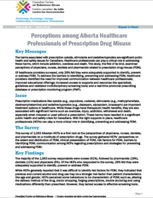 Perceptions among Alberta Healthcare Professionals of Prescription Drug Misuse (Report in Short)