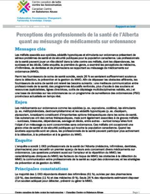 Perceptions des professionnels de la santé de l’Alberta quant au mésusage de médicaments sur ordonnance (Rapport en bref)
