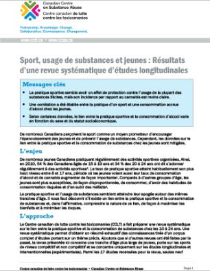 Sport, usage de substances et jeunes : Résultats d’une revue systématique d’études longitudinales