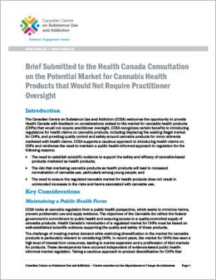 Brief Submitted to the Health Canada Consultation on the Potential Market for Cannabis Health Products that Would Not Require Practitioner Oversight
