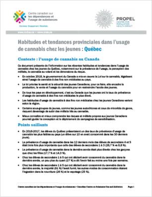 Habitudes et tendances provinciales dans l’usage de cannabis chez les jeunes : Québec