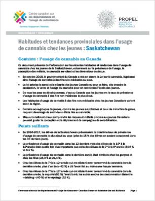 Habitudes et tendances provinciales dans l’usage de cannabis chez les jeunes : Saskatchewan