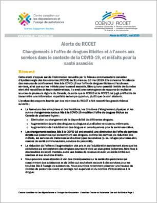 Changements à l’offre de drogues illicites et à l’accès aux services dans le contexte de la COVID-19, et méfaits pour la santé associés (Alerte du RCCET)