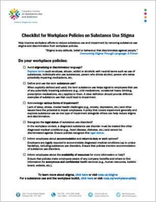Checklist for Workplace Policies on Substance Use Stigma