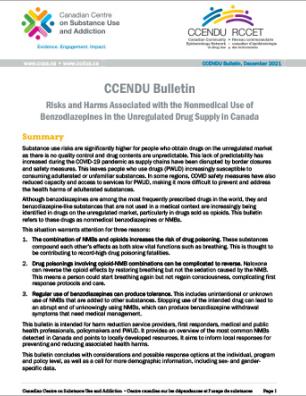 Risks and Harms Associated with the Nonmedical Use of Benzodiazepines in the Unregulated Drug Supply in Canada (CCENDU Bulletin)