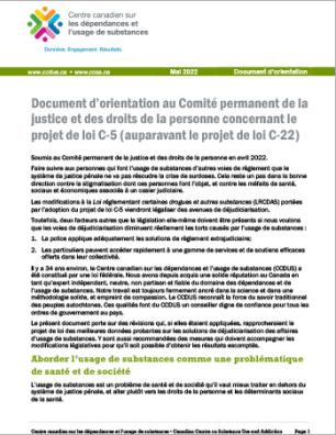 Document d’orientation au Comité permanent de la justice et des droits de la personne concernant le projet de loi C-5 (auparavant le projet de loi C-22)
