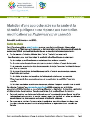 Maintien d’une approche axée sur la santé et la sécurité publiques : une réponse aux éventuelles modifications au Règlement sur le cannabis