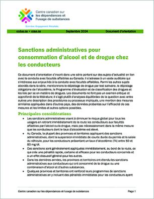 Sanctions administratives pour consommation d’alcool et de drogue chez les conducteurs