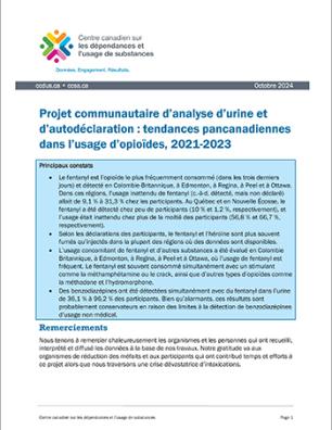 Projet communautaire d’analyse d’urine et d’autodéclaration : tendances pancanadiennes dans l’usage d’opioïdes, 2021-2023