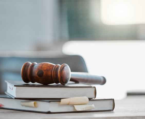 Gavel on top of law books.